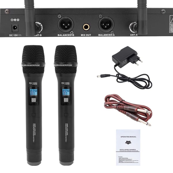 MAGICVOICE MV-5100 2 EL TİPİ MİKROFONLU 100+100 KANAL ANTENLİ UHF-PLL KABLOSUZ TELSİZ MİKROFON