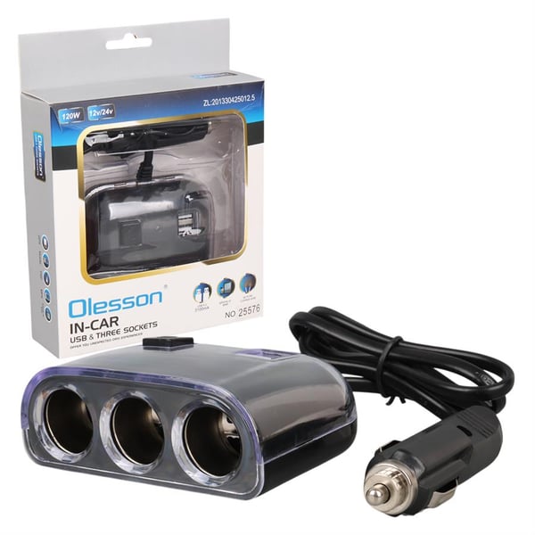 Olesson 1505 12-24V 3Lü Çift Usbli 120W 80 Cm Kablolu Araç Çakmak Çoklayıcı Fiyatı - Merter Elektronik