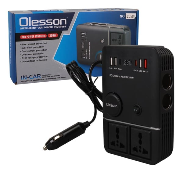 Olesson 1661 12-24V Pd+Type-C+ 3 Usbli 200W Araç Power Inverter Fiyatı - Merter Elektronik