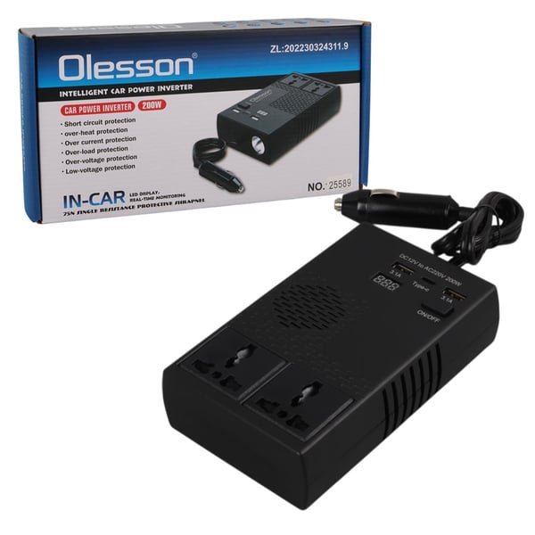 Olesson 1664 12-24V Type-C+ Çift Usbli 200W Araç Power Inverter Fiyatı - Merter Elektronik