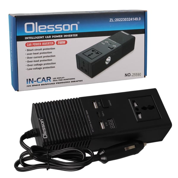 Olesson 1665 12-24V Type-C+ Çift Usbli 200W Araç Power Inverter Fiyatı - Merter Elektronik