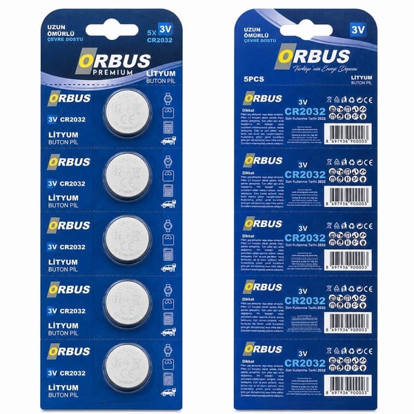 ORBUS CR2032 3 VOLT LİTYUM BUTON PİL (5'Lİ PAKET FİYATI) Fiyatı - Merter Elektronik