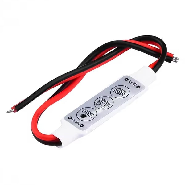 Powermaster 12-24 Volt Mini Üç Tuşlu Tek Renkli Led Kontrol Cihazı (Kırmızı - Siyah Kablo) Fiyatı - Merter Elektronik