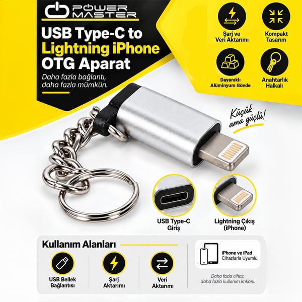 Powermaster Micro USB TO IP OTG Aparat Fiyatı - Merter Elektronik