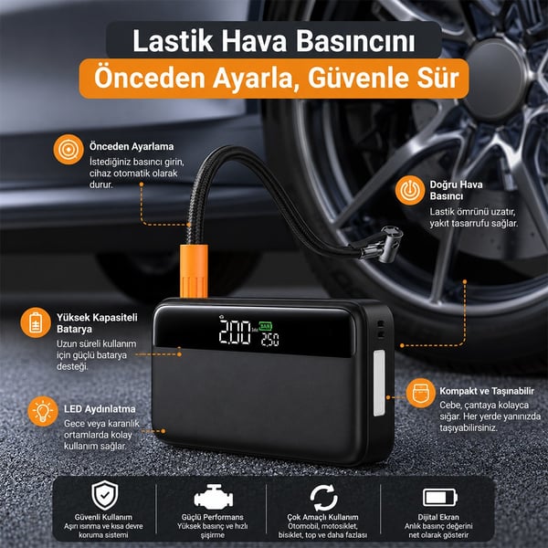 POWERMASTER N33  ŞARJ LASTİK HAVA KOMPRESÖRÜ ŞİŞİRİCİ Fiyatı - Merter Elektronik