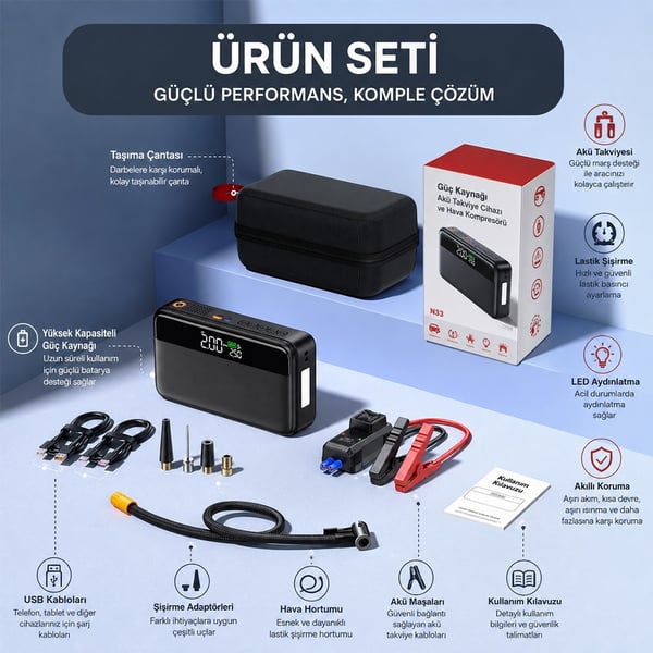 POWERMASTER N33  ŞARJ LASTİK HAVA KOMPRESÖRÜ ŞİŞİRİCİ Fiyatı - Merter Elektronik