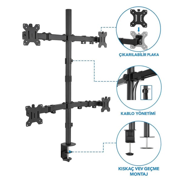POWERMASTER PM-054 AMORTİSÖRLÜ STAND DÖRT KOL LCD-LED MONİTÖR TUTUCU STAND ASKI APARATI Fiyatı - Merter Elektronik