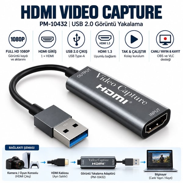 Powermaster PM-10432 Usb 2.0 To Video Capture Fiyatı - Merter Elektronik