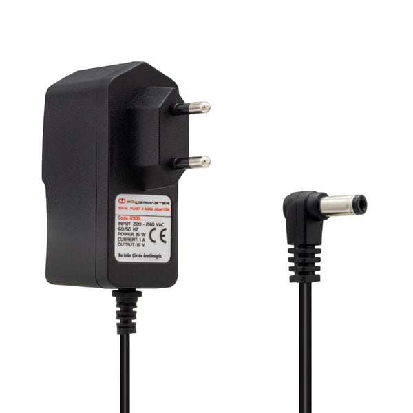 POWERMASTER PM-12105 15 VOLT - 1 AMPER - 15 WATT PLASTİK KASA 5.5*2.5 MM UÇ PRİZ TİPİ ADAPTÖR