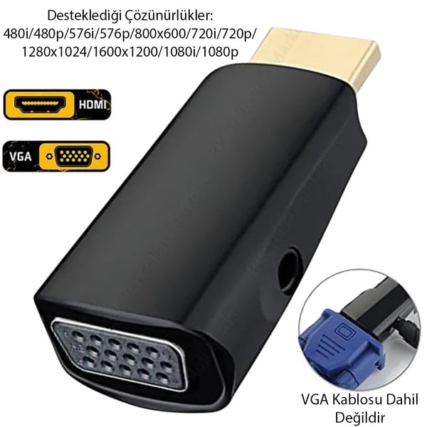 Powermaster PM-13645 HDMI To VGA Çevirici Aparat (5 V Ses Çıkışlı) Fiyatı - Merter Elektronik