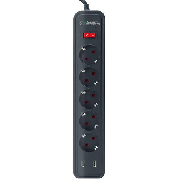 POWERMASTER PM-17565 10 AMPER - 2500 WATT - 175 JOULE 5Lİ 2 METRE KABLOLU 2 USBLİ AKIM KORUMALI PRİZ