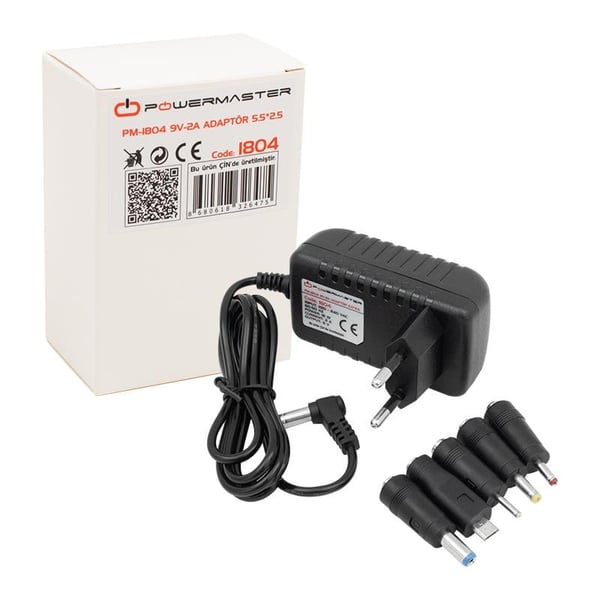 POWERMASTER PM-1804 9 VOLT - 2 AMPER PRİZ TİPİ 5 UÇLU PLASTİK KASA ADAPTÖR
