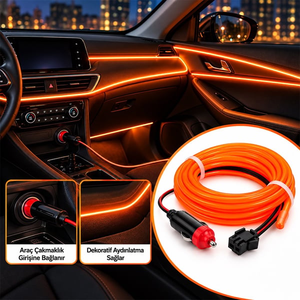 Powermaster 5 Metre Oranj Araç İçi Neon İp Aydınlatma Fiyatı - Merter Elektronik