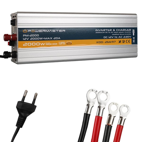 POWERMASTER PM-2000 12 VOLT - 2000 WATT ŞARJLI UPSLİ INVERTER Fiyatı - Merter Elektronik