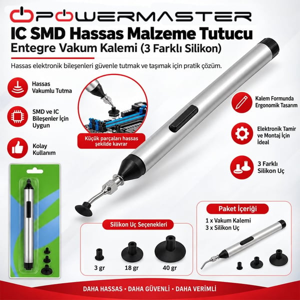 Powermaster PM-24806 IC Smd Hassas Malzeme Tutucu Taşıyıcı Entegre Vakum Kalemi (3 Farklı Silikon)   Fiyatı - Merter Elektronik