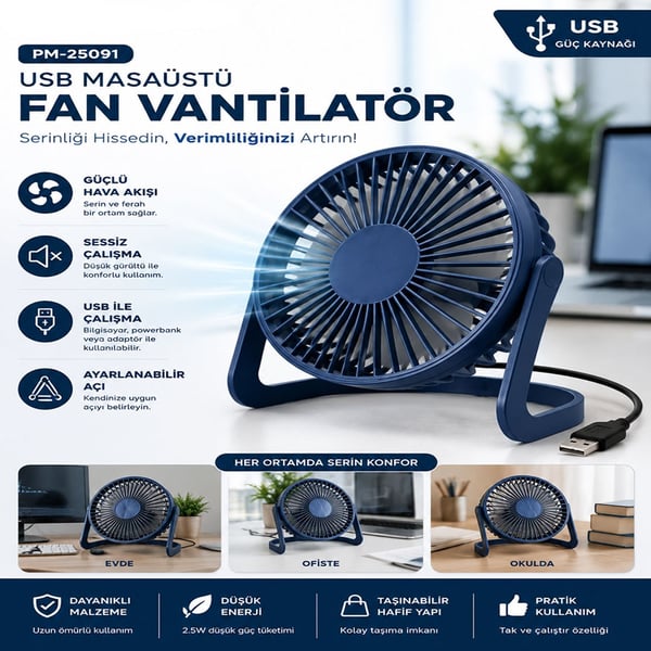 Powermaster PM-25091 Lacivert Fan Vantilatör Fiyatı - Merter Elektronik
