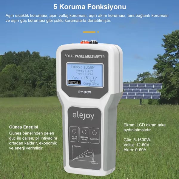 PowerMaster PM-26940 1800 Watt 12-60V Fotovoltaik Panel Multimetre Fiyatı - Merter Elektronik