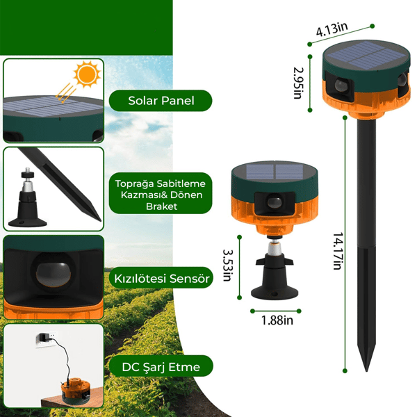 PowerMaster PM-26946 DC 5V Solar Sesli Hayvan Kovucu Alarm Cihazı Fiyatı - Merter Elektronik