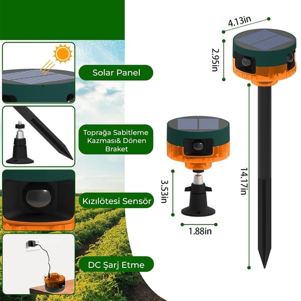 PowerMaster PM-26947 DC 5V Solar Sesli Hayvan Kovucu Alarm Cihazı Fiyatı - Merter Elektronik