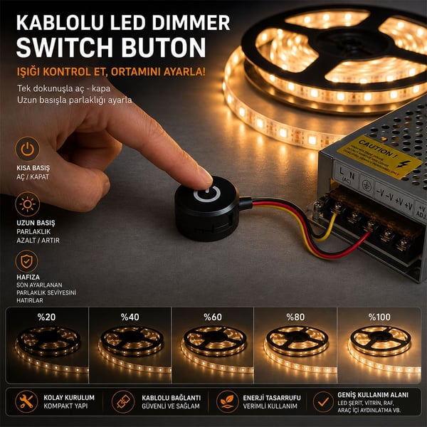 POWERMASTER PM-30765 5V 10MM KABLOLU LED DIMMER SWITCH BUTON Fiyatı - Merter Elektronik