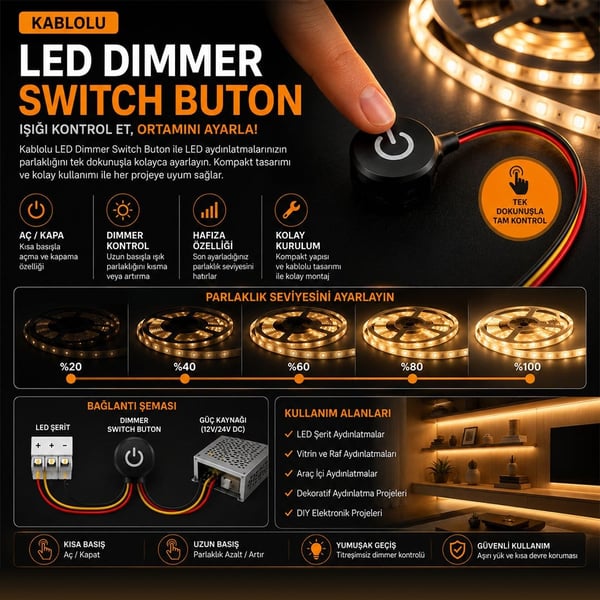 POWERMASTER PM-30779 5V 16MM KABLOLU LED DIMMER SWITCH BUTON Fiyatı - Merter Elektronik