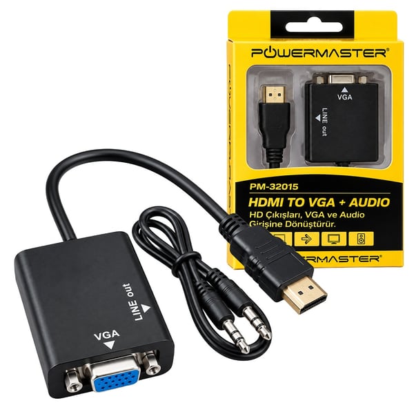 Powermaster PM-32015 Siyah 3.5mm Ses Destekli HDMI to VGA+Audio Dönüştürücü Adaptör  Fiyatı - Merter Elektronik