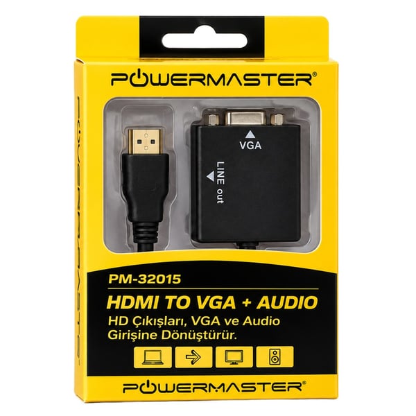 Powermaster PM-32015 Siyah 3.5mm Ses Destekli HDMI to VGA+Audio Dönüştürücü Adaptör  Fiyatı - Merter Elektronik