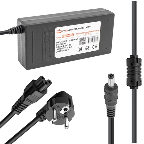 Powermaster PM-33059 19 Volt - 6.3 Amper - 120 Watt 5.5*2.5 Mm Uçlu Adaptör (Toshiba Notebook) Fiyatı - Merter Elektronik