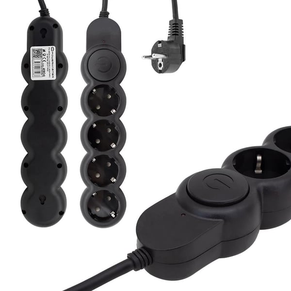 POWERMASTER PM-4904 4LÜ 2 METRE KABLOLU ANAHTARLI SİYAH AKIM KORUMALI GRUP PRİZ