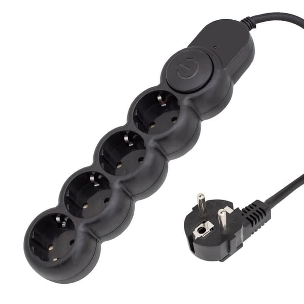 POWERMASTER PM-4904 4LÜ 2 METRE KABLOLU ANAHTARLI SİYAH AKIM KORUMALI GRUP PRİZ