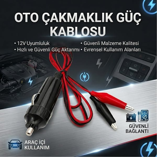 PowerMaster PM-7799 Krokodil Uçlu Araç Çakmak Fişi 1 Metre Kablolu Fiyatı - Merter Elektronik