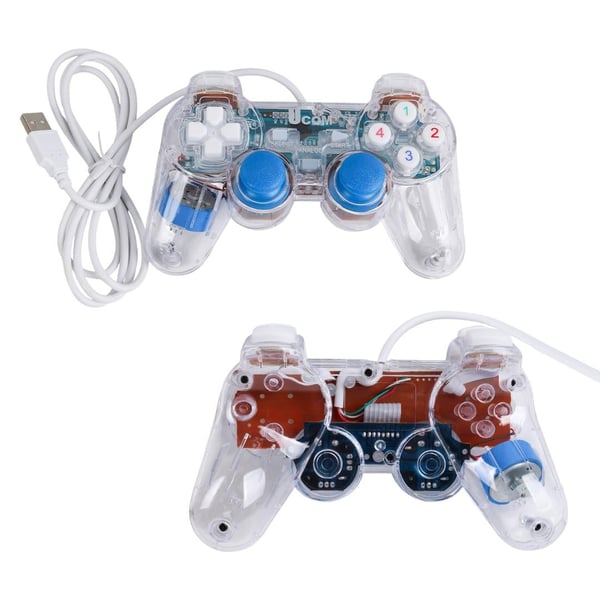 Powermaster UCOM-704 Kablolu Double Shock Joypad Oyun Kolu Gamepad Şeffaf Işıklı Fiyatı - Merter Elektronik