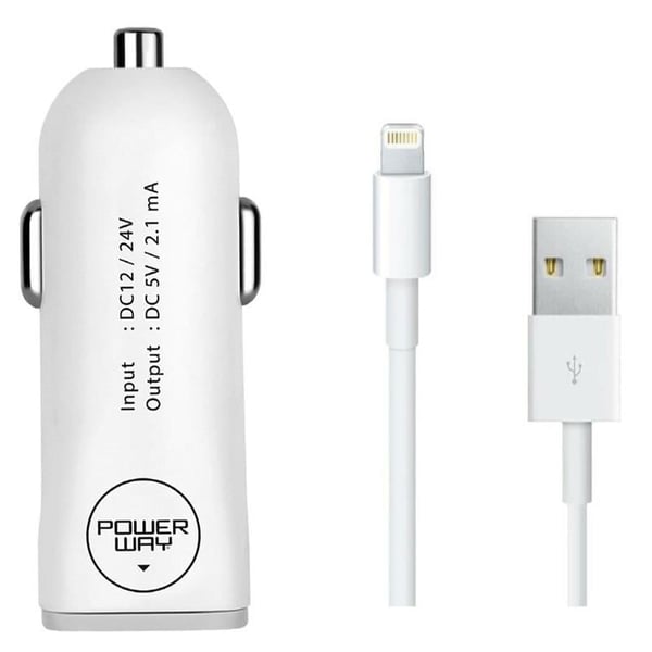 POWERWAY DRN-X33 ARAÇ ŞARJ ALETİ USBX2 + IPHONE 5 KABLO