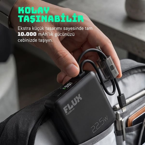 POWERWAY FLUX  DİJİTAL EKRAN 22.5W KABLOLU 10.000 MAH SİYAH POWERBANK Fiyatı - Merter Elektronik