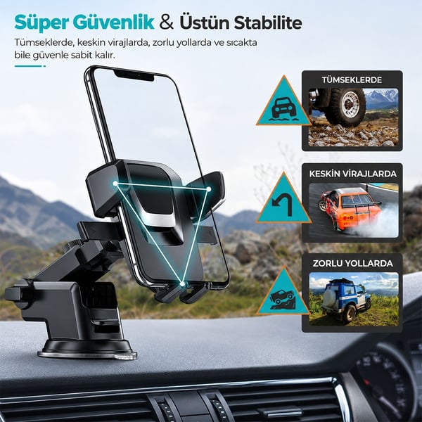 POWERWAY TT13 TORPİDO ÜSTÜ - ÖN CAM TELESKOPİK ARAÇ İÇİ TELEFON TUTUCU Fiyatı - Merter Elektronik