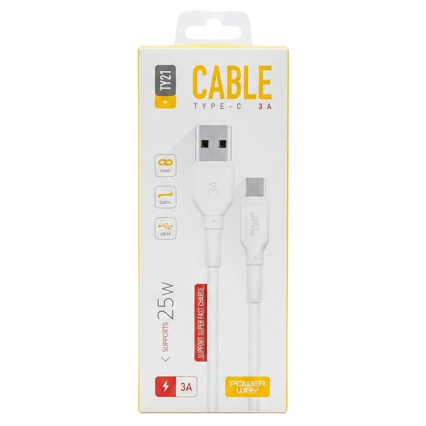 POWERWAY TY21 3 AMPER 25 WATT USB TO TYPE-C HIZLI ŞARJ VE DATA KABLOSU