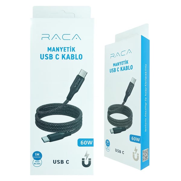 RACA RC20C 60 WATT 1 METRE SİYAH TYPE-C TO TYPE-C ŞARJ VE DATA AKTARIM KABLOSU