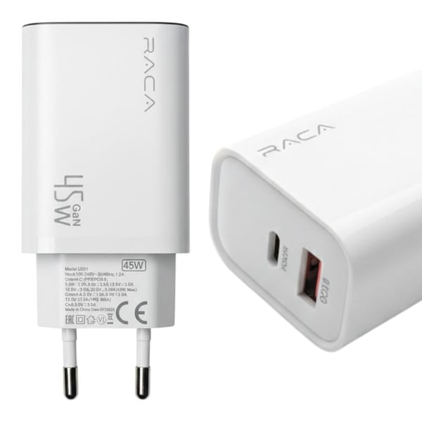 RACA U201 GaN 45 WATT TYPE-C + USB HIZLI ŞARJ BAŞLIK ADAPTÖRÜ
