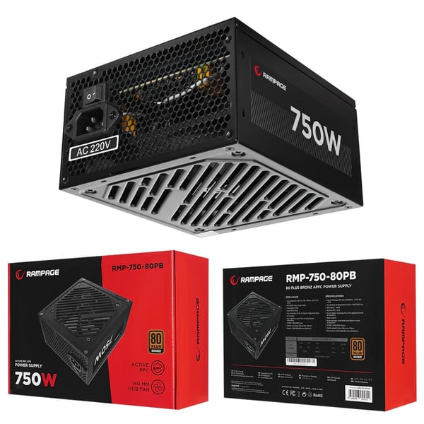 RAMPAGE RMP-750-80PB 750 WATT 80 PLUS BRONZE 140 MM FANLI GÜÇ KAYNAĞI POWER SUPLLY Fiyatı - Merter Elektronik