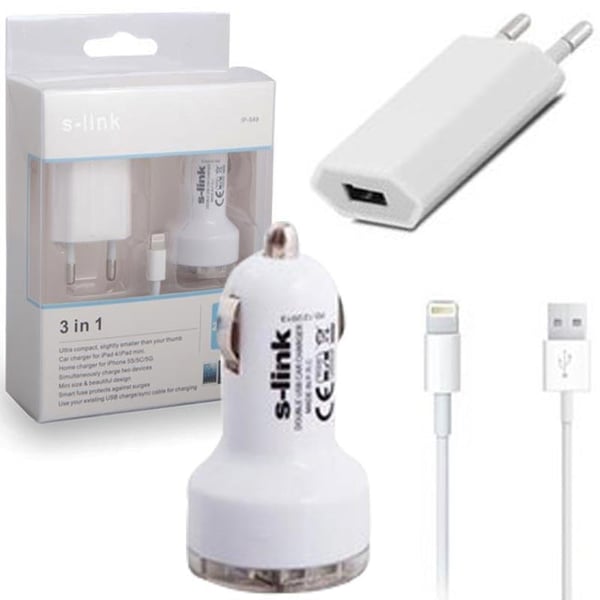 S-LINK IP-549 IPHONE 5 + IPAD MINI 2000 MA 3IN1 EV+ARAÇ DATA ŞARJ KABLOSU