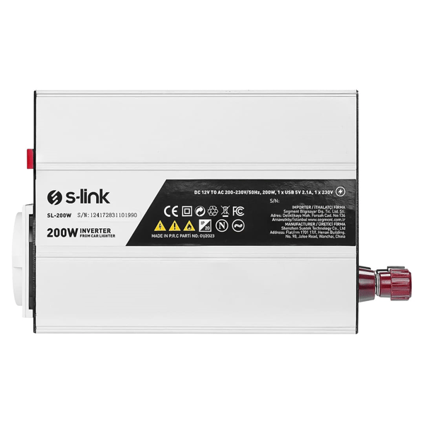 S-LINK SL-200W-12 200 WATT DC12V-AC230 ANAHTARLI 4 USB ÇAKMAKTAN POWER INVERTER