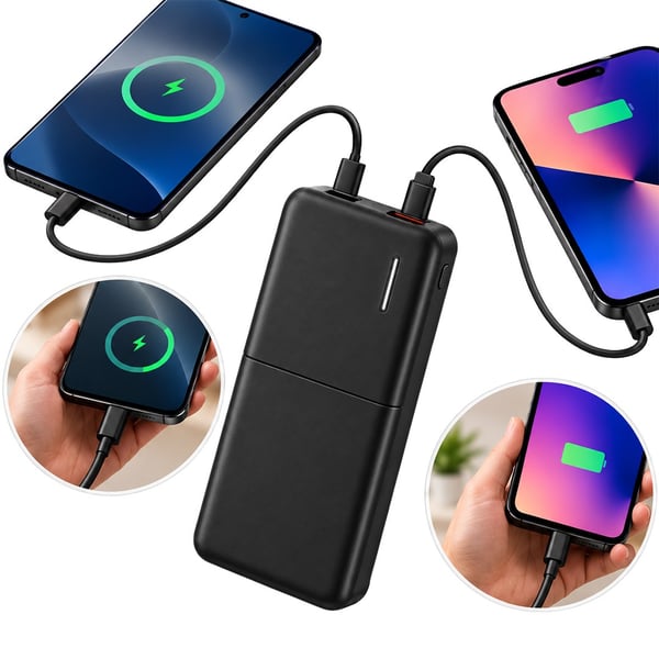 SNAPRON SNP-3008 SİYAH 22.5W PD 10.000MAH DAHİLİ KABLOLU ŞARJLI POWERBANK