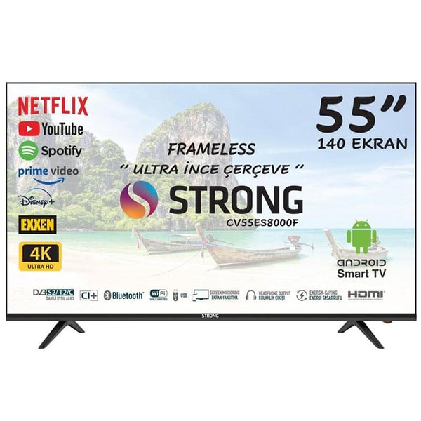 STRONG CV55ES8000F 55 140 EKRAN BLUETOOTH-VGA-3*HDMI-2*USB UYDU ALICILI ANDROID SMART HD LED TV