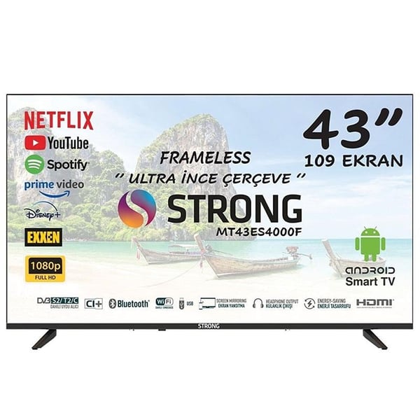 STRONG MT43ES4000F 43 109 EKRAN UYDU ALICILI ANDROID 11 SMART HD LED TV (BLUETOOTH-VGA-3*HDMI-2*USB)