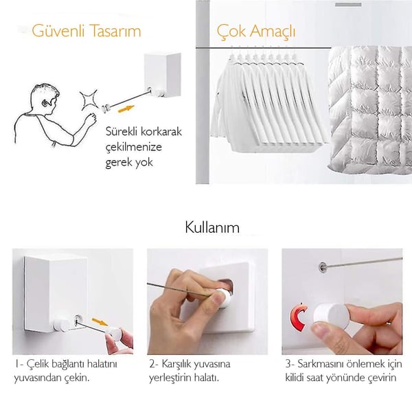 SUNUP GERİ ÇEKİLEBİLİR ÇAMAŞIR İPİ - DUVAR ASKISI