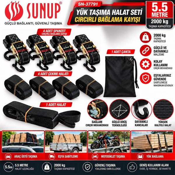 SUNUP SN-37791 YÜK TAŞIMA HALAT SETİ Fiyatı - Merter Elektronik