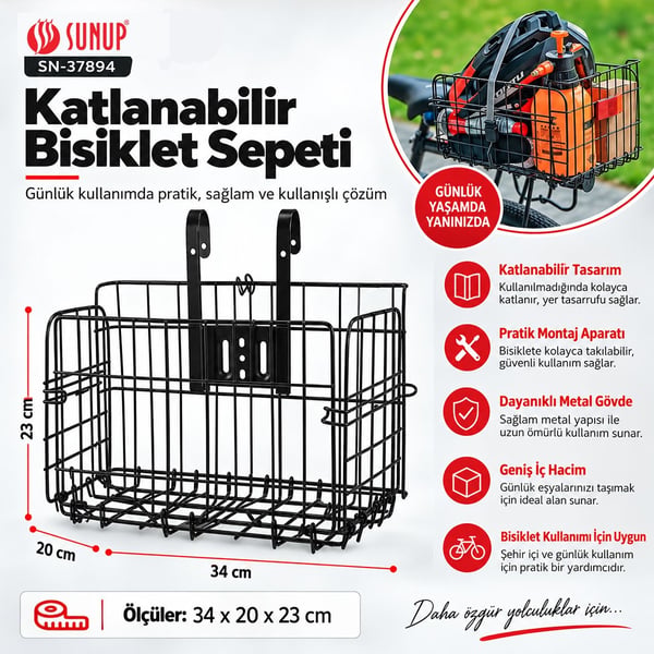 SUNUP SN-37894 KATLANABİLİR BİSİKLET SEPETİ Fiyatı - Merter Elektronik