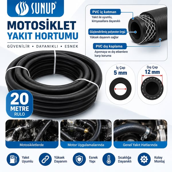 SUNUP SN-38807 MOTOSİKLET YAKIT HORTUMU Fiyatı - Merter Elektronik