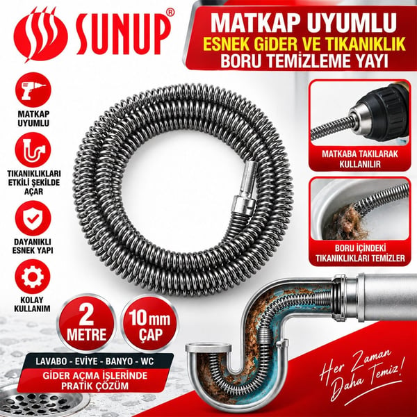 SUNUP SN-38808 MATKAP BORUS TEMİZLEME YAYI 2 METRE 10MM Fiyatı - Merter Elektronik
