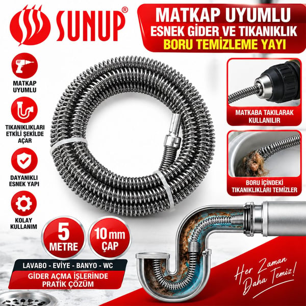 SUNUP SN-38809 MATKAP BORUS TEMİZLEME YAYI 5 METRE 10MM Fiyatı - Merter Elektronik
